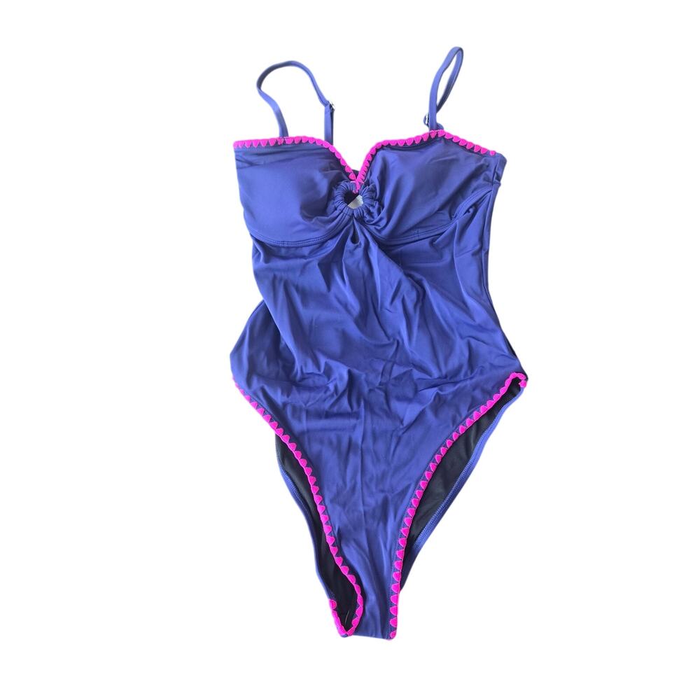 Cupshe Color Stitch Front Cut Out Peek One Piece Swimsuit Size M NWT